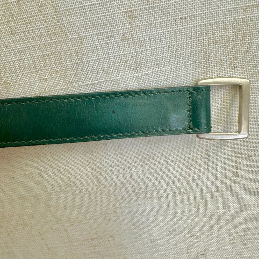 Vintage Ralph Lauren Emerald Green Tubular Leather‎ Rolled Skinny Belt Size 30